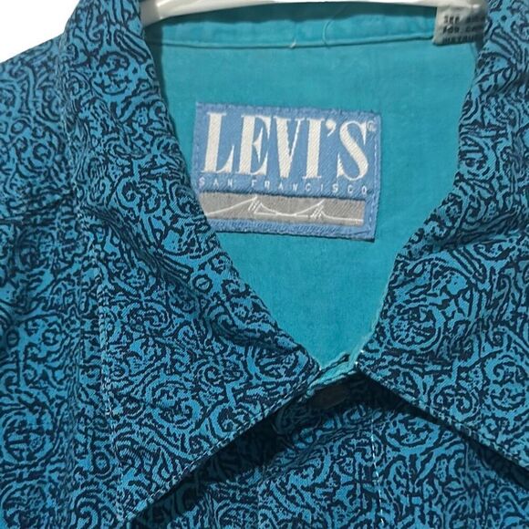 VTG 80’s Levis Abstract Button Up Short Sleeve Casual Shirt Mens L Blue Rare Mis - Picture 3 of 6